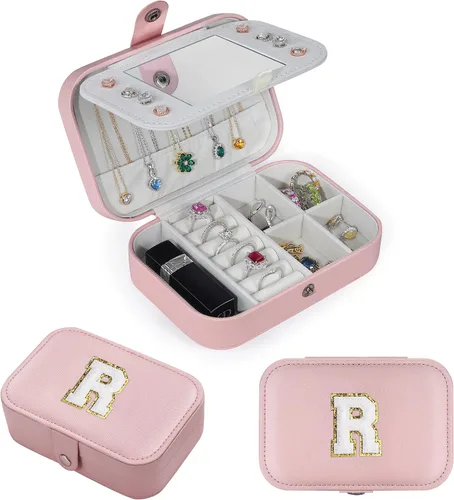 Vista 3 de Parima Joyero mediano para niñas, joyero con inicial de viaje para niñas, caja organizadora de joyas mediana Joyero de viaje organizador de joyas