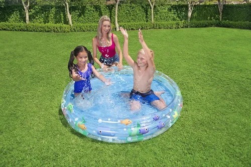 Vista 2 de Bestway Piscina infantil con temática oceánica, piscina inflable para niños, fácil de instalar, varios diseños