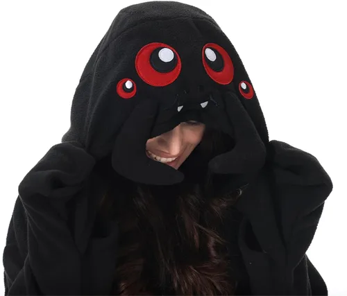 Vista 5 de Supodon Disfraz de araña para adultos, disfraz de Halloween, cosplay, pijama de animal de felpa para el hogar, unisex, para mujeres y hombres
