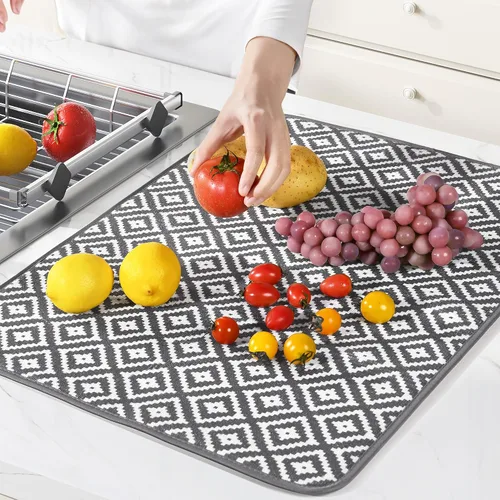 Vista 3 de Subekyu Paquete de 2 tapetes de secado de platos, 24 x 18 pulgadas, de microfibra, ultra absorbentes, para encimera de cocina, almohadilla de secado