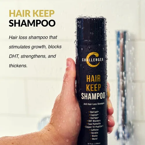 Vista 5 de Challenger Champú para mantener el cabello para hombre, 10 onzas. Champú para el crecimiento del cabello con bloqueo DHT con Baicapil, Capixyl