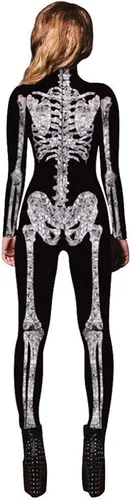 Vista 2 de Esqueleto Jjeuwe de Halloween, traje de cuerpo entero, ajustado, elastizado, para mujer