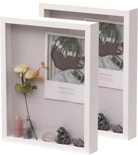 Vista 8 de QDSSDECO Cajas de sombra de 8 x 8 pulgadas con parte trasera de lino suave, caja de sombra 3D de vidrio de madera profunda para pared y mesa