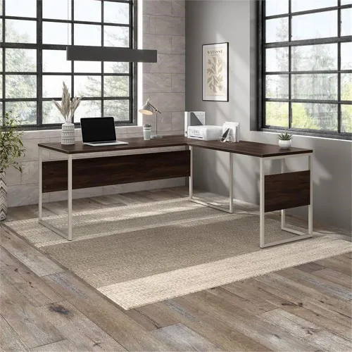 Vista 2 de Bush Business Furniture Escritorio híbrido en forma de L de 72W x 30D con patas de metal en nogal negro