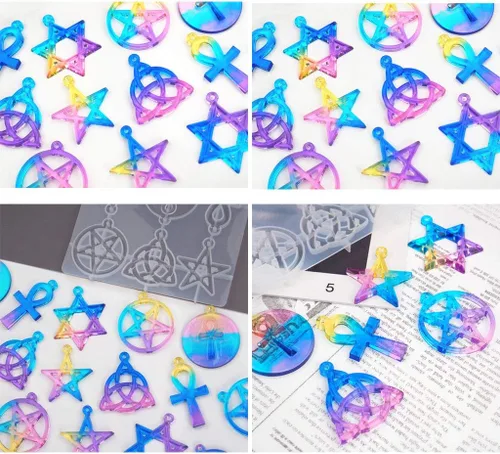 Vista 6 de Molde de resina con colgante de amuleto espiritual para bricolaje con forma de estrella y pentagramas