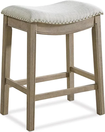 Vista 21 de ROME + OAK Juego de 2 Taburetes de Mostrador Parker de 26", Taburete de Bar de Cocina sin Respaldo Tipo Silla de Montar en Acabado de Madera Natural
