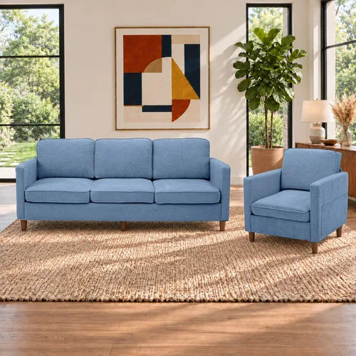 Vista 55 de Kingfun Juego de 2 sillas decorativas, sillas de sala de estar, sillón de lectura de mediados de siglo, felpilla con pie de madera maciza