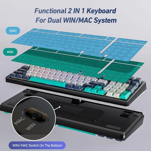 Vista 6 de EarlyLit Teclado mecánico intercambiable en caliente, teclado para juegos con cable con almohadilla numérica, junta silenciosa e interruptores