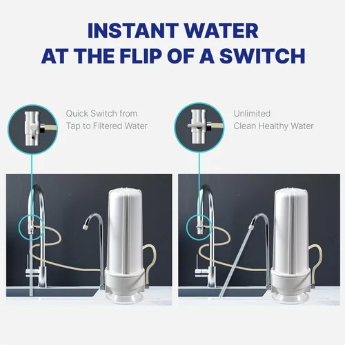 Vista 8 de NU Aqua Sistema de filtro de agua para encimera - 1 etapa con grifo cromado - Purificador de agua potable sobre la encimera y dispensador