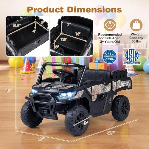 Vista 9 de Costzon Camión UTV de 24 V para niños con maletero y 2 motores de 100 W Camuflaje