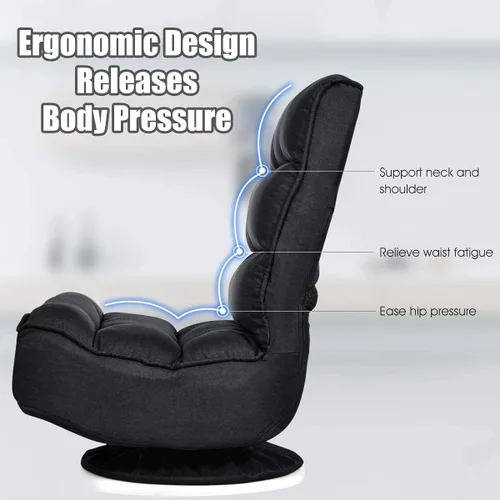 Vista 6 de FANTASK Silla de suelo giratoria de 360 grados, sofá plegable con 5 posiciones ajustables y respaldo, silla de descanso perezosa para relajarse Negro