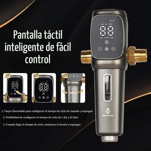 Vista 2 de Filtros de sedimentos giratorios automáticos de 40 micrones, descarga y drenaje automático de pantalla táctil, cabezal giratorio de 360°, filtro