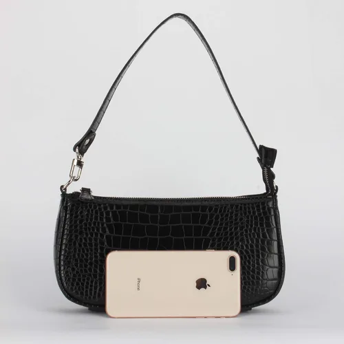Vista 5 de Bolso de hombro con efecto de cocodrilo, estilo retro, de piel sintética, embrague clásico para mujer