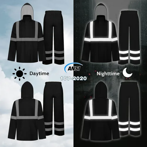 Vista 38 de TCCFCCT Chaqueta de lluvia de alta visibilidad para hombre, impermeable, abrigo de lluvia de alta visibilidad para hombres y mujeres con capucha