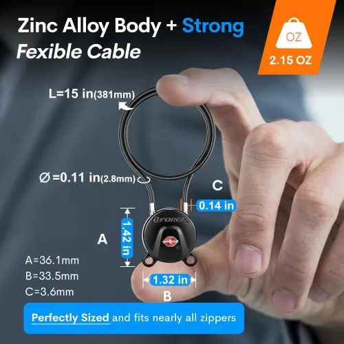 Vista 4 de Forge Cerraduras de equipaje aprobadas por la TSA, cerradura de viaje con llave de hoyuelo ultra segura, cerraduras de cable extralargas de 15