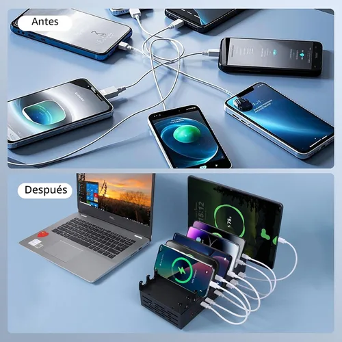 Vista 6 de Estación de Carga de 300W para Múltiples Dispositivos - Estación de Carga Rápida USB de 24 Puertos con Entrega de Energía Inteligente - Estación