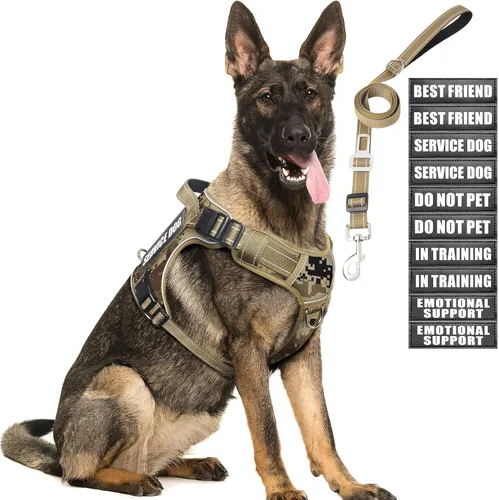 Vista 19 de Juego de arnés táctico y correa para perro de tamaño pequeño, chaleco resistente sin tirones para perro de servicio y 10 parches con cinturón