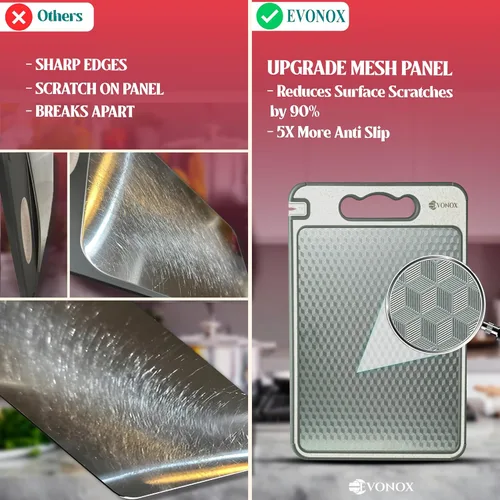 Vista 5 de Tabla de cortar de acero inoxidable para cocina, tabla de cortar de doble cara de grado alimenticio, ligera, apta para lavavajillas, fácil