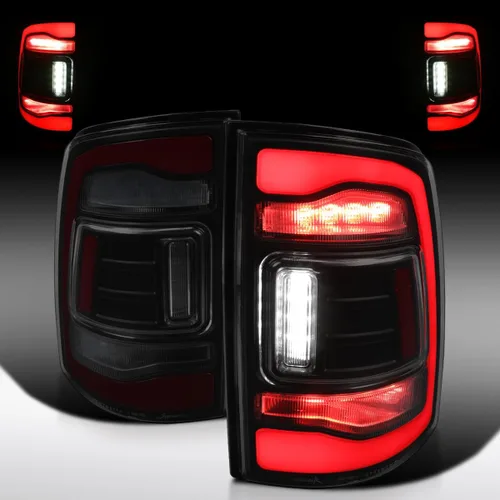 Vista 6 de Autozensation Compatible con Dodge Ram 1500 2500 3500 2009-2018, conjunto de par izquierdo y derecho, luces traseras LED negras con barra de luz LED
