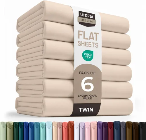 Vista 47 de Utopia Bedding Sábana encimera – 1 paquete (individual, beige) – Tela de microfibra suave cepillada – Sábana superior resistente al encogimiento y a