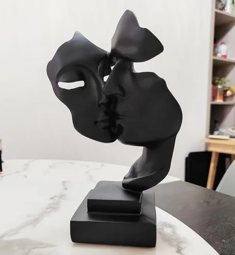 Vista 7 de Escultura de beso para parejas, adornos de estatua de resina de pensador negro, figura de arte abstracto de silencio es dorado, esculturas