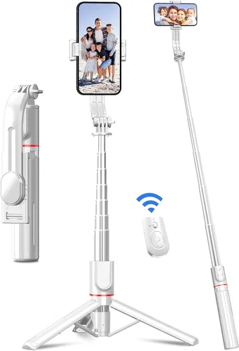 Vista 12 de Trípode para selfie stick de 41 pulgadas, extensible portátil 4 en 1, trípode de aluminio para teléfono con control remoto inalámbrico, rotación