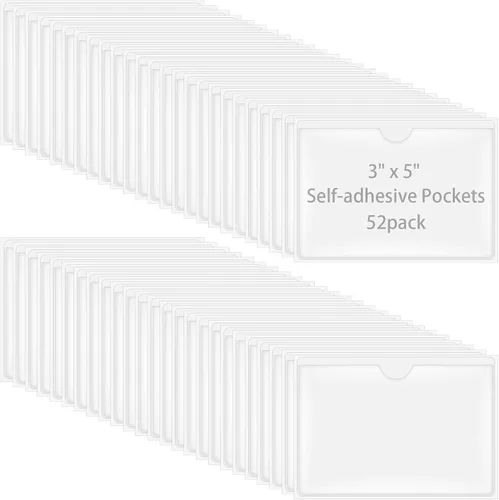Vista 9 de Antner Paquete de 36 soportes autoadhesivos de 1.2 x 4.3 pulgadas, bolsillos para tarjetas de índice para tarjetas de 1 x 4 pulgadas, soporte