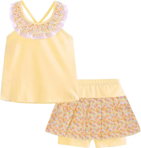 Vista 49 de LittleSpring Conjunto de verano para niñas con camiseta sin mangas y pantalones cortos florales