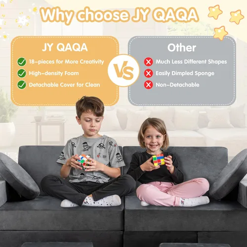 Vista 8 de JY QAQA - Juego de sofá modular de 18 piezas, sofá modular para niños pequeños con diseño de espuma convertible para niños y niñas, sofá modular