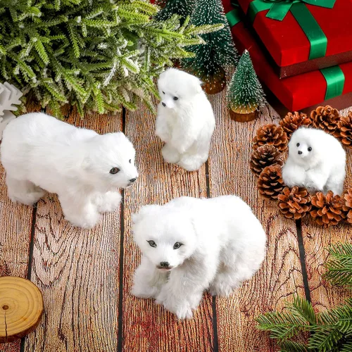 Vista 6 de Yinder 4 piezas Adorno de Navidad de Oso Polar Grande Oso Polar de Peluche Blanco con Bufanda Animales Colgantes de Oso Polar de Peluche Realistas