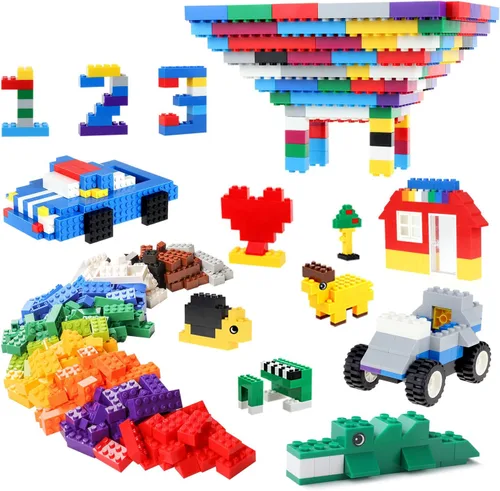 Vista 8 de burgkidz Premium Building Blocks Set: caja de almacenamiento con tapa de placa base 568-pcs set: 500 bricks/blocks, 14 shapes, 10 colors +