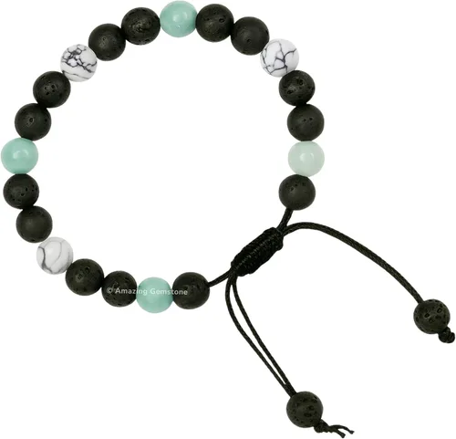 Vista 3 de Amazing Gemstone Pulsera de control de ira – Howlita Amazonita Lava Juego de pulseras para hombres y mujeres, curativa, calmante, ansiedad, alivio