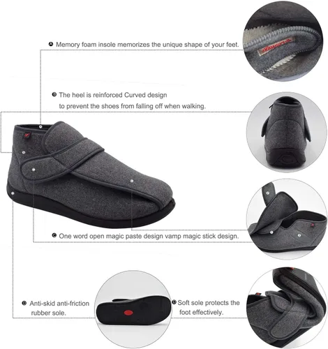Vista 5 de W&LESVAGO Men's Memory Foam Diabetic Shoes, Comfy Warm Plush Fleece House Shoes High-top Wide Width Adjustable Closures Boots for Elderly Arthritis
