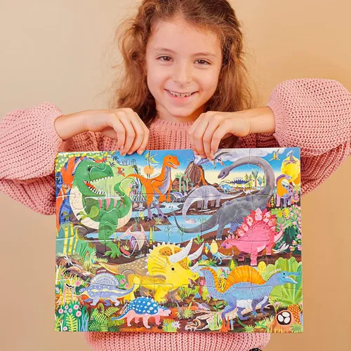 Vista 5 de eeBoo Rompecabezas de 20 piezas – Dinosaur Land Rompecabezas infantil con temática prehistórica, piezas grandes para manos pequeñas para desarrollar