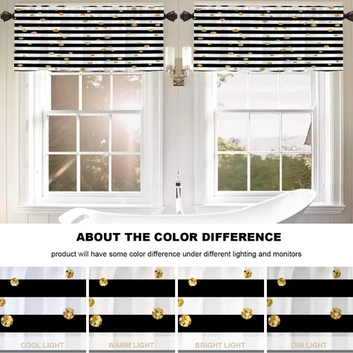 Vista 6 de Cenefas de cocina con rayas abstractas negras para ventanas, cenefas opacas con purpurina dorada de poliéster multicapa para cocina y dormitorio, 1