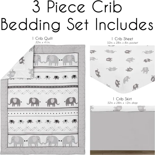 Vista 2 de Sweet Jojo Designs Gris y blanco bohemio elefante bohemio niño niña género neutro unisex bebé cuna juego de ropa de cama infantil habitación manta
