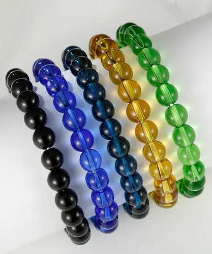 Vista 5 de BOMAIL 5 pulseras elásticas de cuentas de 0.315in, hechas a mano, redondas, de cristal, para mujeres, multicolor, mate, pulsera elástica, regalos