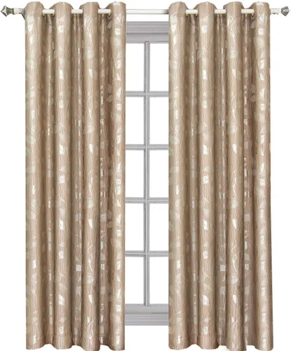 Vista 2 de Royal Hotel Bedding Charlotte - Paneles de cortina jacquard con ojales color moca, 2 paneles, 52 x 63 pulgadas cada uno