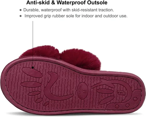 Vista 5 de JIASUQI - Pantuflas cruzadas mullidas y peludas con punta abierta para mujer, con acolchado de espuma viscoelástica