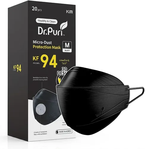 Vista 9 de Dr. Puri - Nuevo cubrebocas de protección contra el polvo, de alta calidad, grado KF94, 20 unidades Negro