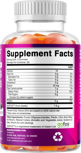 Vista 8 de Vitamatic Gomitas de fibra prebiótica para adultos – 7g de fibra por porción – 60 gomitas a base de pectina de fuerza extra, sin azúcar añadida