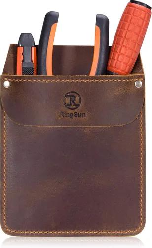 Vista 12 de RingSun Protector de bolsillo de cuero genuino para hombres, bolsa de herramientas duradera, protector de camisas de jeans para herramientas