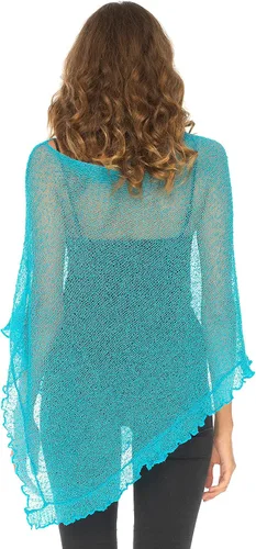 Vista 4 de SHU-SHI Poncho transparente para mujer suéter ligero con volantes