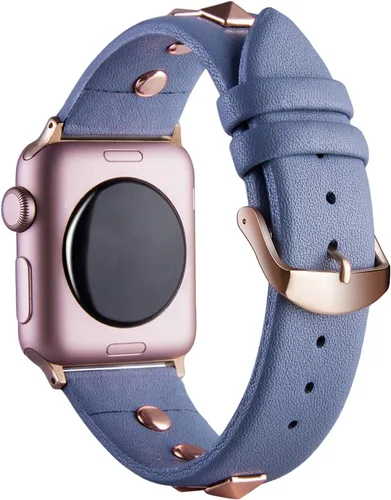 Vista 2 de Golden Rivets - Correas de cuero compatibles con Apple Watch Ultra SE Series 8 7 6 5 4 3 1.929 in 1.772 in 1.732 in 1.654 in 1.496 in 1.575 in 1.614