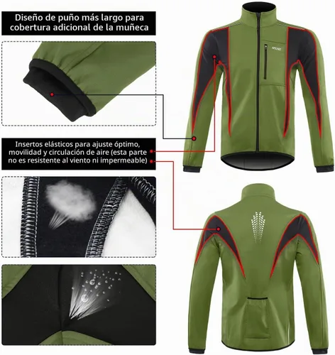 Vista 5 de Chaqueta térmica para ciclismo (tejido Softshell, resistente al viento, impermeable, 15K) de ARSUXEO Verde militar