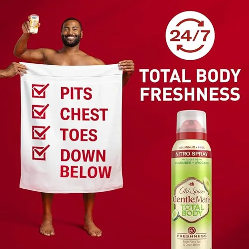 Vista 3 de Old Spice Spray desodorante de cuerpo entero para hombres, sin aluminio, aroma a pepino + aguacate, protección contra olores 24/7, frescura duradera