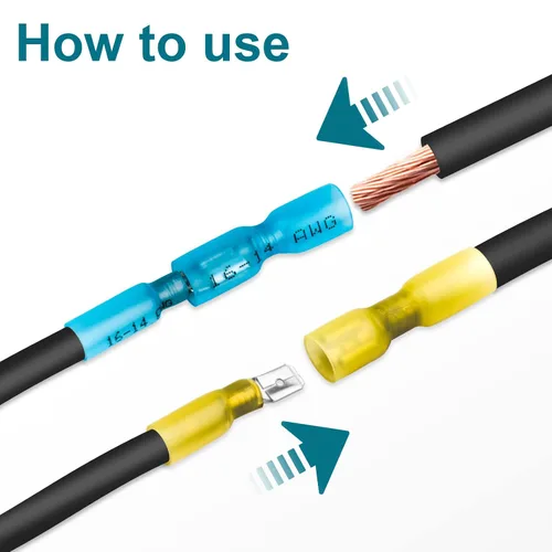 Vista 4 de 100 piezas de conectores de pala, terminales de pala termorretráctiles 12-10 AWG, conectores de cable hembra