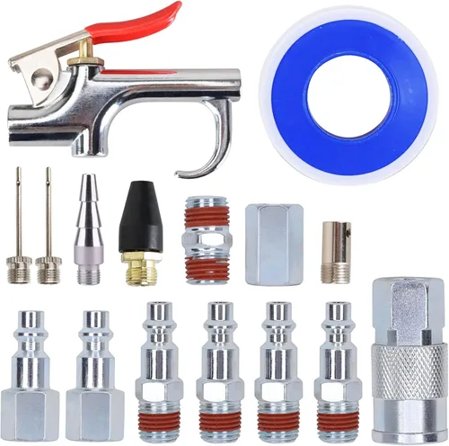 Vista 5 de Kit de accesorios para compresor de aire de 18 piezas, kit de manguera de compresor de aire de polietileno de retroceso de 1/4 pulgadas x 25 pies