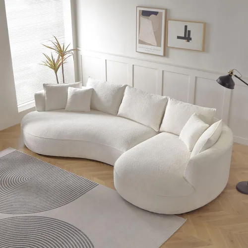 Vista 19 de Sofá curvado de tela Boucle de 124.8 pulgadas, sofá tapizado contemporáneo seccional de 4 asientos para sala de estar y oficina, diván izquierdo