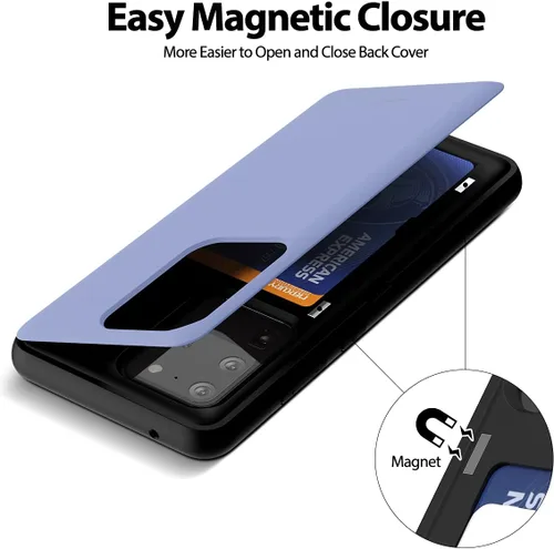 Vista 4 de GOOSPERY Parachoques magnético para puerta compatible con Galaxy S20 Ultra, funda tipo billetera con tarjetero, cierre automático por iman, funda